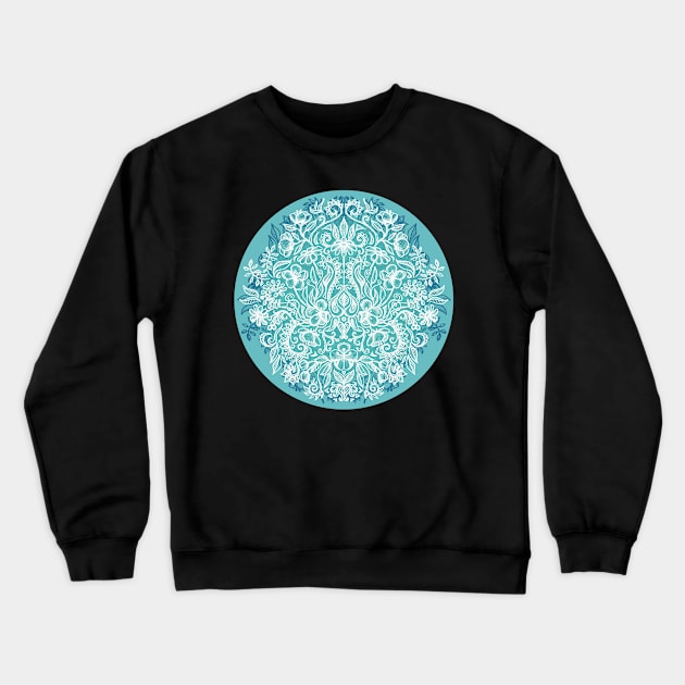 Spring Arrangement - teal & white floral doodle Crewneck Sweatshirt by micklyn